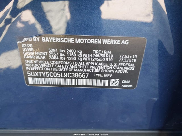 Aukcja sprzedaży 2020 Bmw X3 Xdrive30i, vin: 5UXTY5C05L9C38667, numer aukcji: 45768067