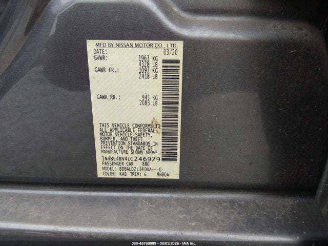 1N4BL4BV4LC246929 Nissan Altima S Fwd