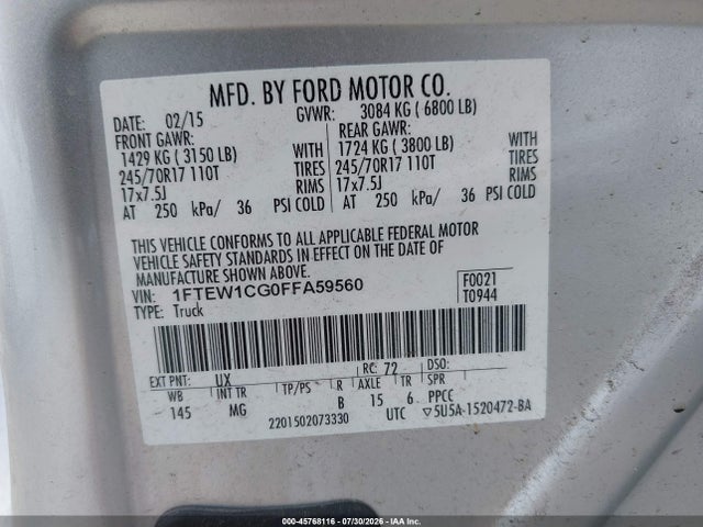 Aukcja sprzedaży 2015 Ford F-150 Xlt, vin: 1FTEW1CG0FFA59560, numer aukcji: 45768116