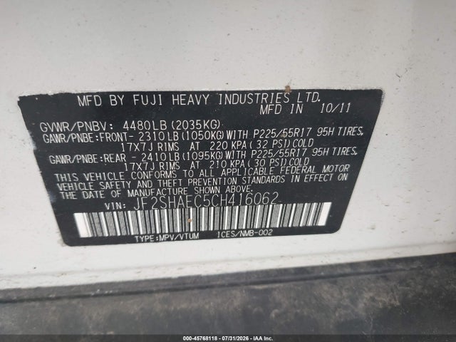 Продажа на аукционе авто 2012 Subaru Forester 2.5x Limited, vin: JF2SHAEC5CH416062, номер лота: 45768118