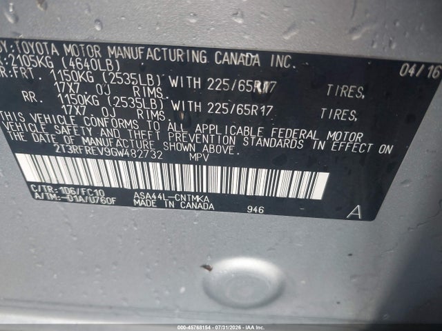 Toyota Rav4 Xle 2016 2T3RFREV9GW482732 Image 9