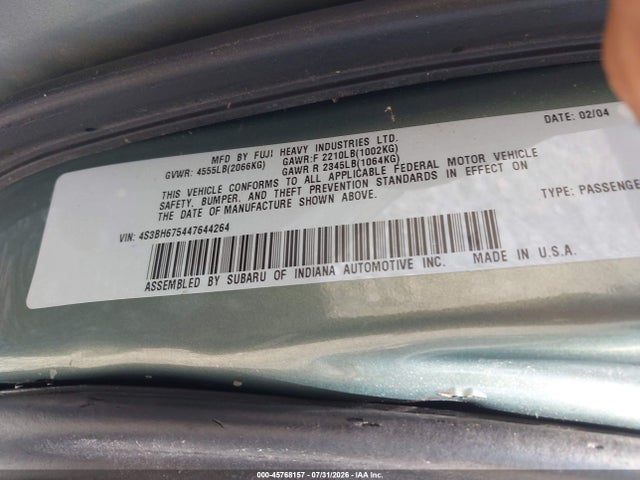 Aukcja sprzedaży 2004 Subaru Outback, vin: 4S3BH675447644264, numer aukcji: 45768157