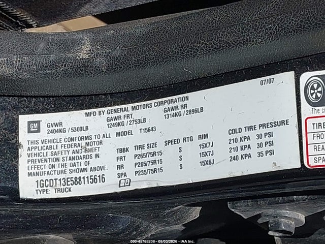 Продажа на аукционе авто 2008 Chevrolet Colorado Lt, vin: 1GCDT13E588115616, номер лота: 45768208