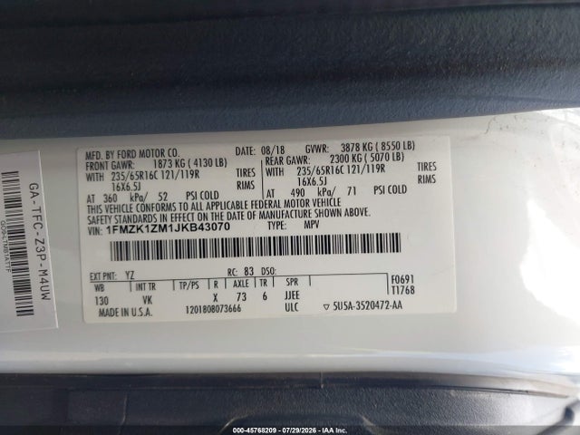 1FMZK1ZM1JKB43070 Ford Transit-150 Xl