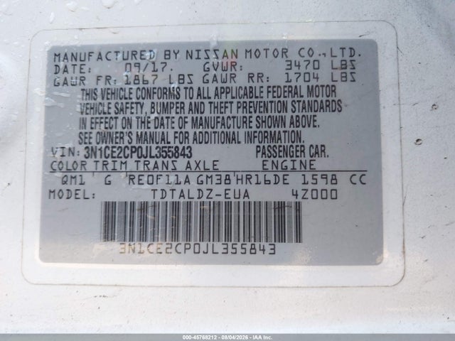 2018 Nissan Versa Note Sv მანქანა იყიდება აუქციონზე, vin: 3N1CE2CP0JL355843, აუქციონის ნომერი: 45768212