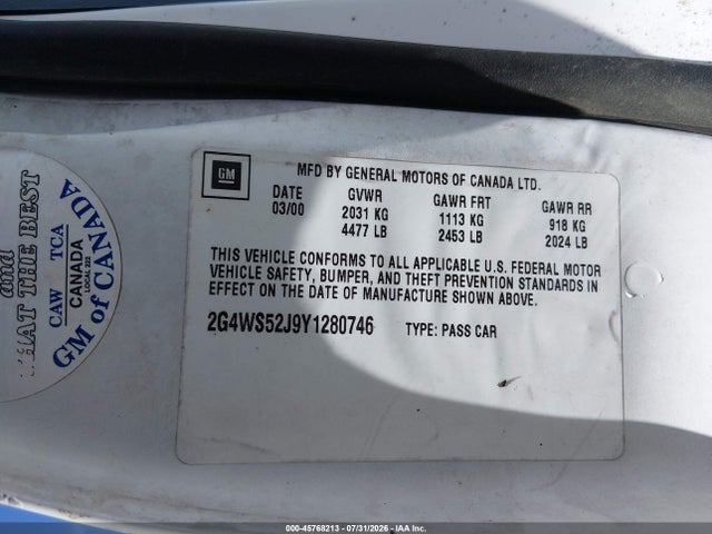Продаж на аукціоні авто 2000 Buick Century Custom, vin: 2G4WS52J9Y1280746, номер лоту: 45768213