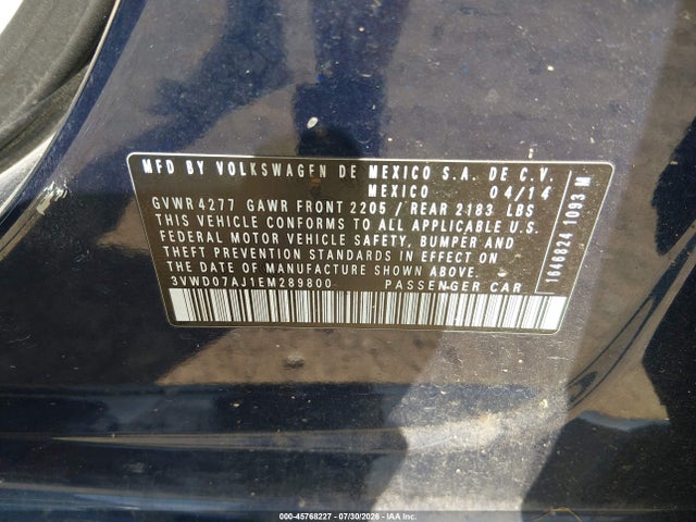 Продаж на аукціоні авто 2014 Volkswagen Jetta 1.8t Se, vin: 3VWD07AJ1EM289800, номер лоту: 45768227