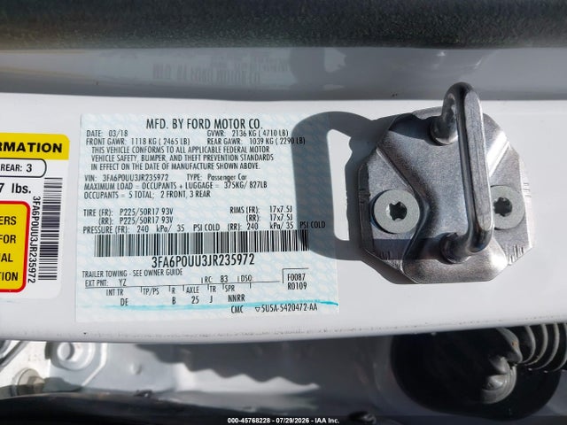 3FA6P0UU3JR235972 Ford Fusion Hybrid S