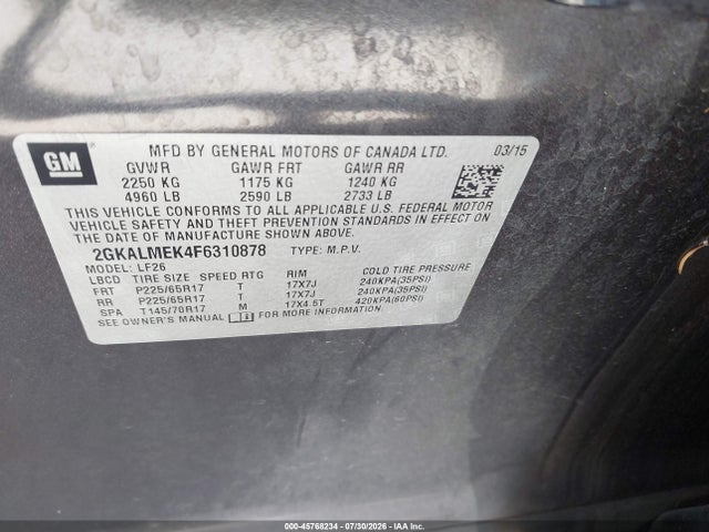 GMC Terrain Sle-1 2015 2GKALMEK4F6310878 Image 9