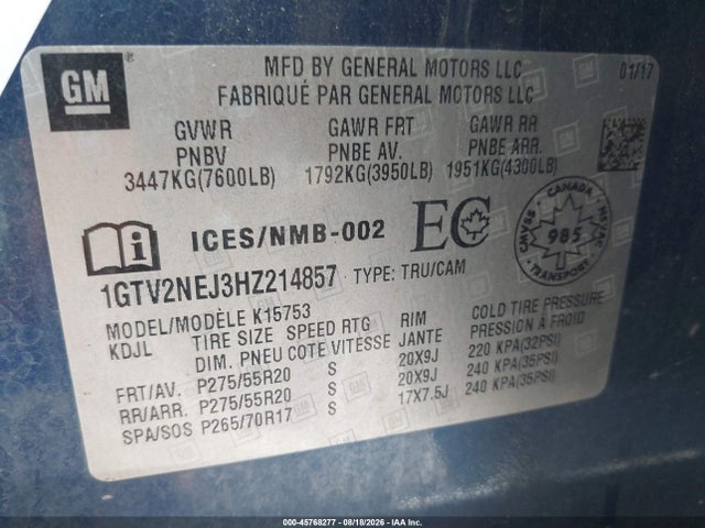 1GTV2NEJ3HZ214857 GMC Sierra 1500 Slt