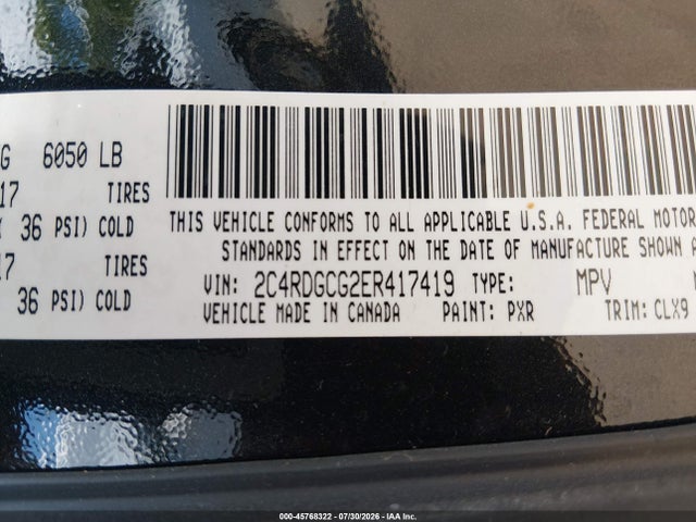 Продаж на аукціоні авто 2014 Dodge Grand Caravan Sxt 30th Anniversary, vin: 2C4RDGCG2ER417419, номер лоту: 45768322