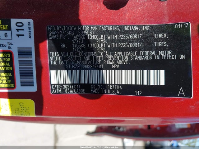 Toyota Sienna Le 8 Passenger 2017 5TDKZ3DC9HS817481 Image 9