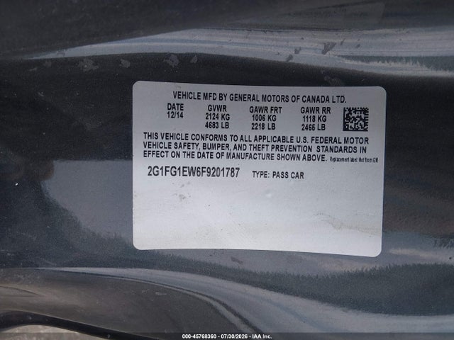 45768360 :رقم المزاد ، 2G1FG1EW6F9201787 vin ، 2015 Chevrolet Camaro 1ss مزاد بيع