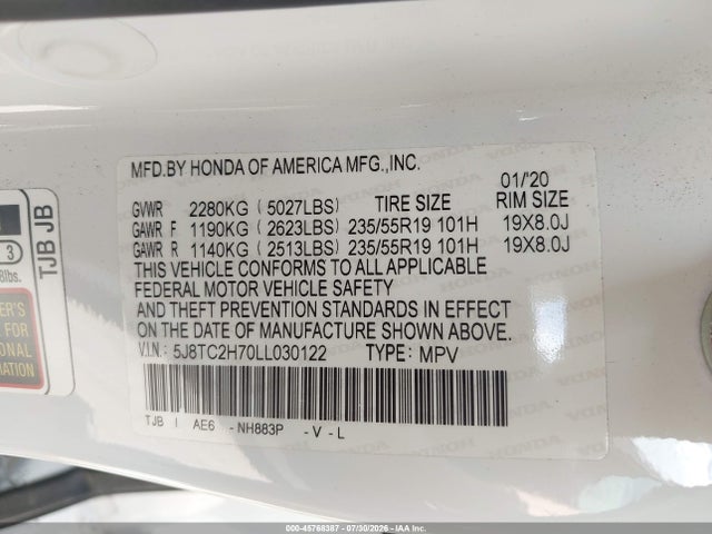 Продажа на аукционе авто 2020 Acura Rdx Advance Package, vin: 5J8TC2H70LL030122, номер лота: 45768387