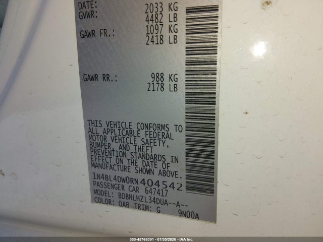 45768391 :رقم المزاد ، 1N4BL4DW0RN404542 vin ، 2024 Nissan Altima Sv Intelligent Awd مزاد بيع
