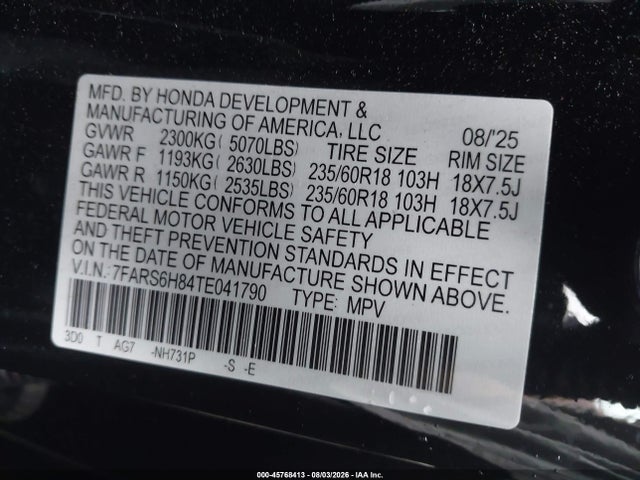 Продажа на аукционе авто 2026 Honda Cr-v Hybrid Awd Sport-l, vin: 7FARS6H84TE041790, номер лота: 45768413