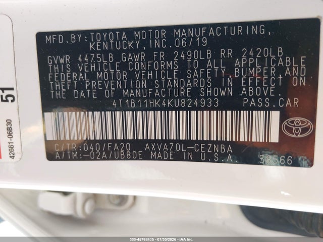 Toyota CAMRY LE 2019 4T1B11HK4KU824933 Image 9