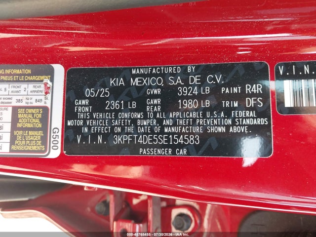 Продаж на аукціоні авто 2025 Kia K4 Lxs, vin: 3KPFT4DE5SE154583, номер лоту: 45768455