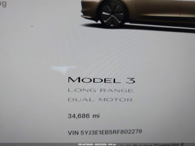 5YJ3E1EB5RF802279 Tesla Model 3 Long Range Dual Motor All-wheel Drive