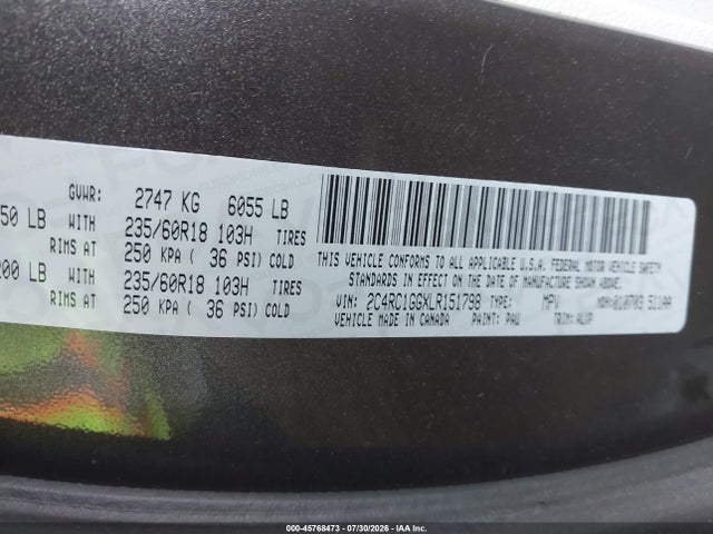 Продаж на аукціоні авто 2020 Chrysler Pacifica Limited, vin: 2C4RC1GGXLR151798, номер лоту: 45768473