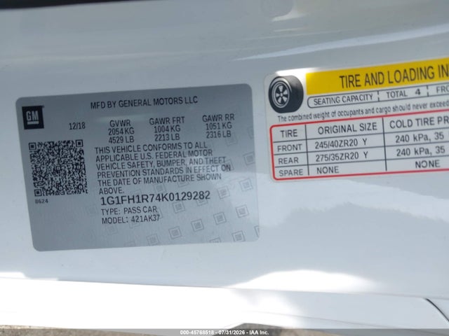 2019 Chevrolet Camaro 2ss მანქანა იყიდება აუქციონზე, vin: 1G1FH1R74K0129282, აუქციონის ნომერი: 45768518