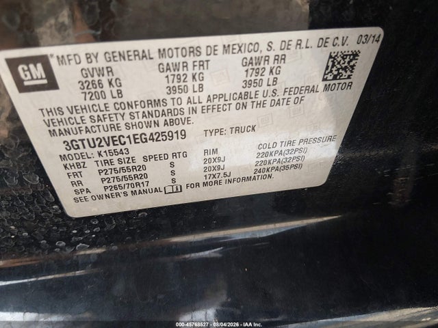 GMC Sierra 1500 Slt 2014 3GTU2VEC1EG425919 Image 9