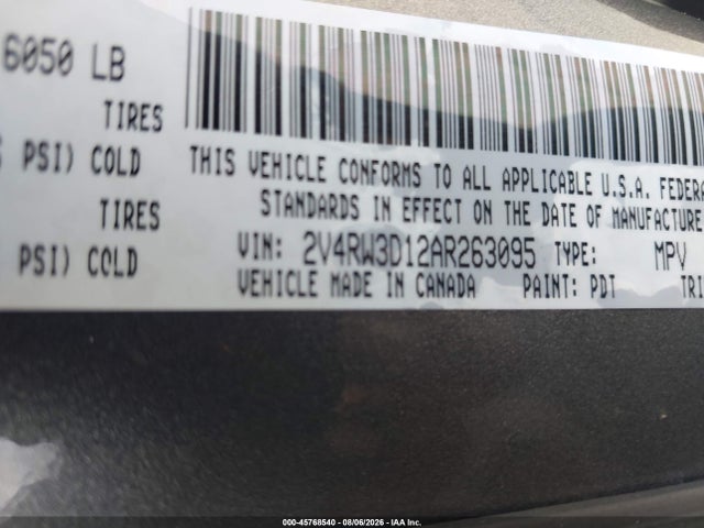 45768540 :رقم المزاد ، 2V4RW3D12AR263095 vin ، 2010 Volkswagen Routan Se مزاد بيع