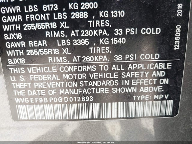 WVGEF9BP0GD012893 Volkswagen Touareg Sport W/technology