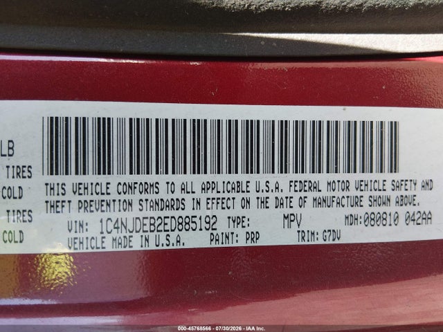 1C4NJDEB2ED885192 Jeep Compass Latitude