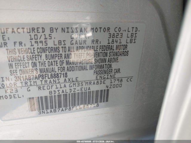 45768586 :رقم المزاد ، 3N1AB7AP8FL688718 vin ، 2015 Nissan Sentra Sv مزاد بيع