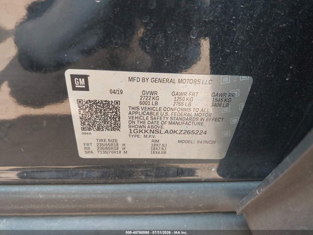 Aukcja sprzedaży 2019 Gmc Acadia Sle-2, vin: 1GKKNSLA0KZ265224, numer aukcji: 45768598
