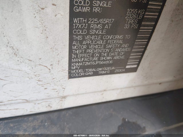 2018 Nissan Rogue Sv მანქანა იყიდება აუქციონზე, vin: KNMAT2MT6JP564806, აუქციონის ნომერი: 45768611