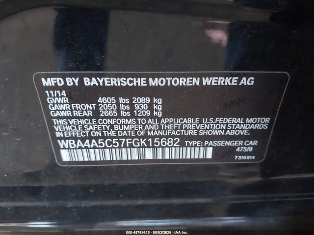 Продажа на аукционе авто 2015 Bmw 428 Gran Coupe, vin: WBA4A5C57FGK15682, номер лота: 45768615