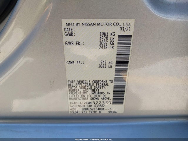 1N4BL4CVXMN372359 Nissan Altima Sr Fwd