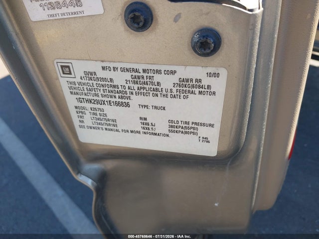 Продаж на аукціоні авто 2001 Gmc Sierra 2500hd Sle, vin: 1GTHK29UX1E166836, номер лоту: 45768646