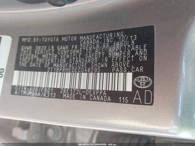 Продажа на аукционе авто 2014 Toyota Corolla Le Eco Plus, vin: 2T1BPRHE0EC048295, номер лота: 45768701