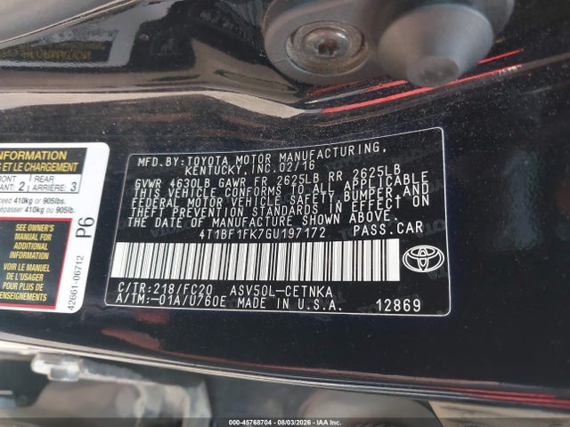 Toyota CAMRY LE 2016 4T1BF1FK7GU197172 Image 9