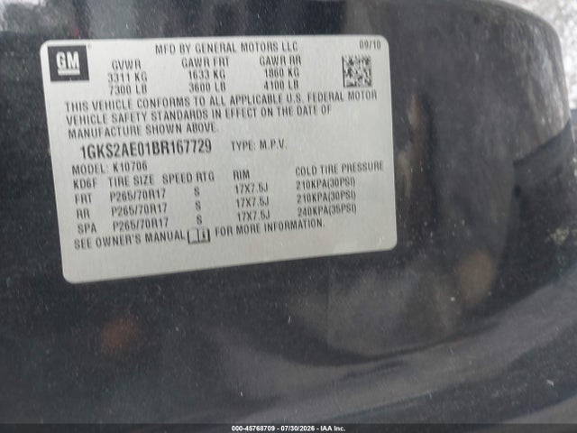 Aukcja sprzedaży 2011 Gmc Yukon Sle, vin: 1GKS2AE01BR167729, numer aukcji: 45768709