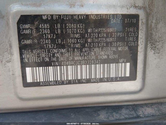 Auction sale of the 2011 Subaru Outback 2.5i Limited, vin: 4S4BRCJC3B3328342, lot number: 45768713