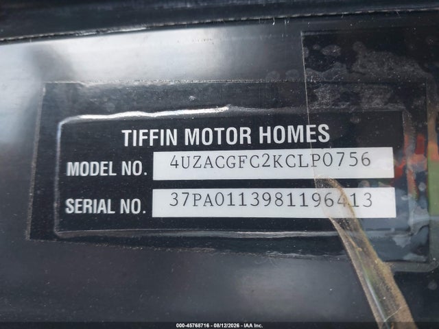Allegro Chassis 2019 4UZACGFC2KCLP0756 Image 9