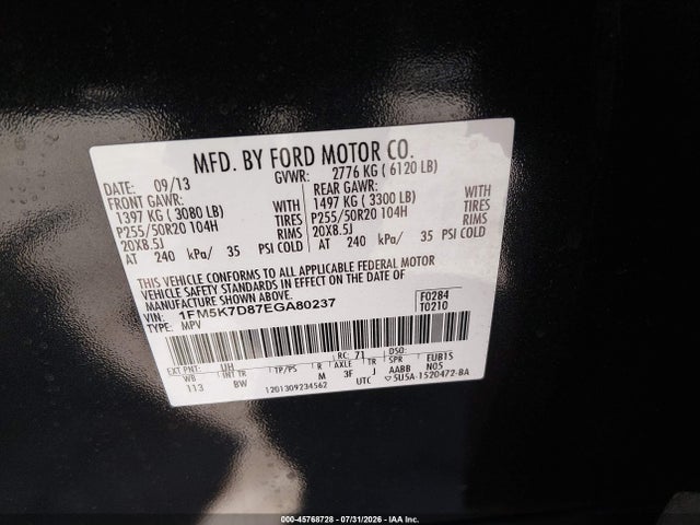 Ford EXPLORER XLT 2014 1FM5K7D87EGA80237 Image 9