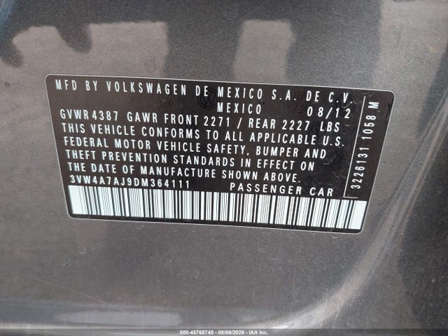 45768740 :رقم المزاد ، 3VW4A7AJ9DM364111 vin ، 2013 Volkswagen Jetta Gli Autobahn W/nav مزاد بيع
