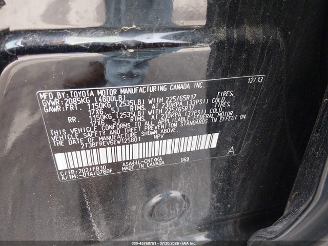 Aukcja sprzedaży 2014 Toyota Rav4 Le, vin: 2T3BFREV6EW125801, numer aukcji: 45768751