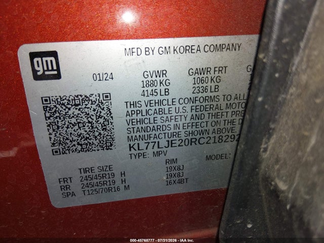 Продаж на аукціоні авто 2024 Chevrolet Trax Fwd 2rs, vin: KL77LJE20RC218292, номер лоту: 45768777