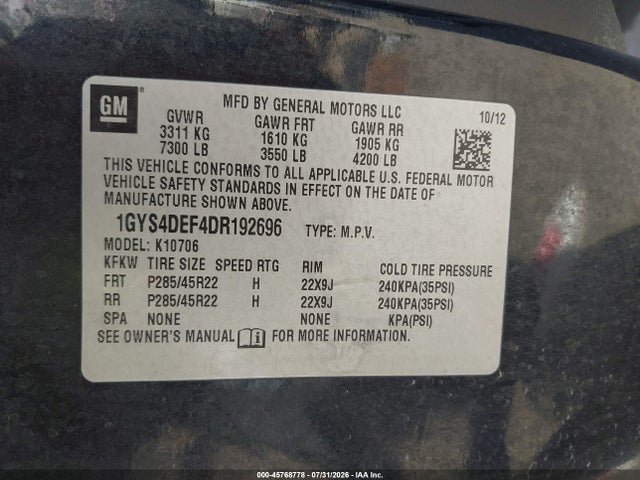 Продажа на аукционе авто 2013 Cadillac Escalade Platinum Edition, vin: 1GYS4DEF4DR192696, номер лота: 45768778