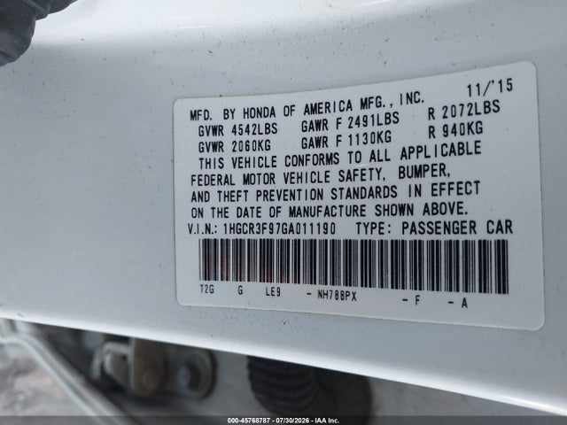 1HGCR3F97GA011190 Honda Accord Touring