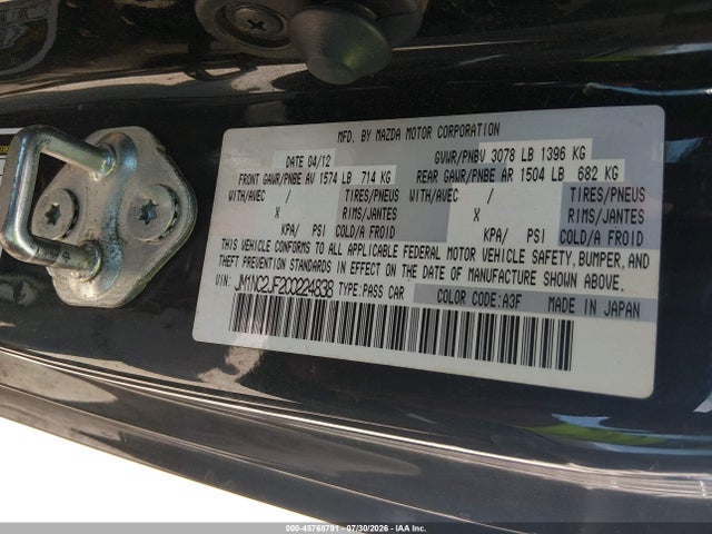 Aukcja sprzedaży 2012 Mazda Mx-5 Miata Sport, vin: JM1NC2JF2C0224838, numer aukcji: 45768791