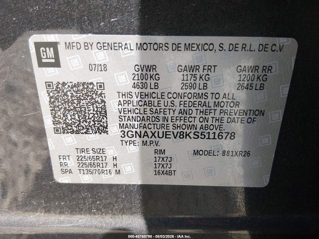 Chevrolet EQUINOX LT 2019 3GNAXUEV8KS511678 Image 9