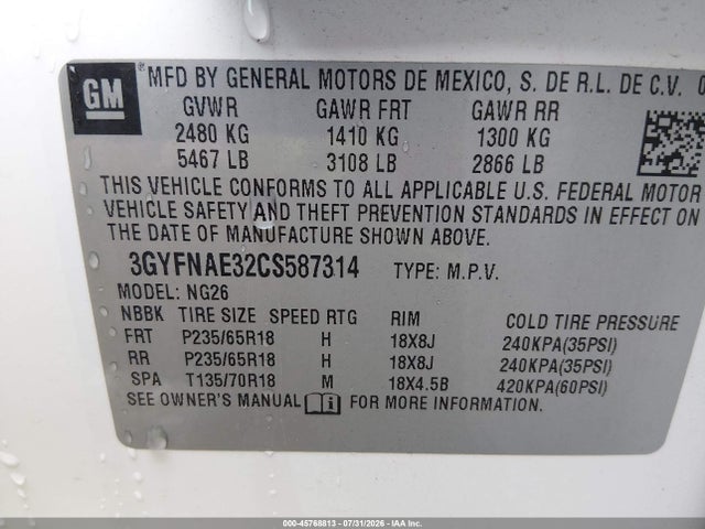 Aukcja sprzedaży 2012 Cadillac Srx Luxury Collection, vin: 3GYFNAE32CS587314, numer aukcji: 45768813