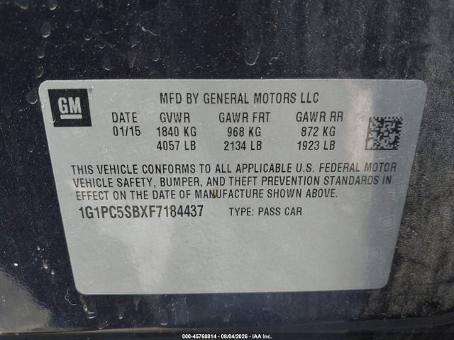 1G1PC5SBXF7184437 Chevrolet Cruze 1lt Auto